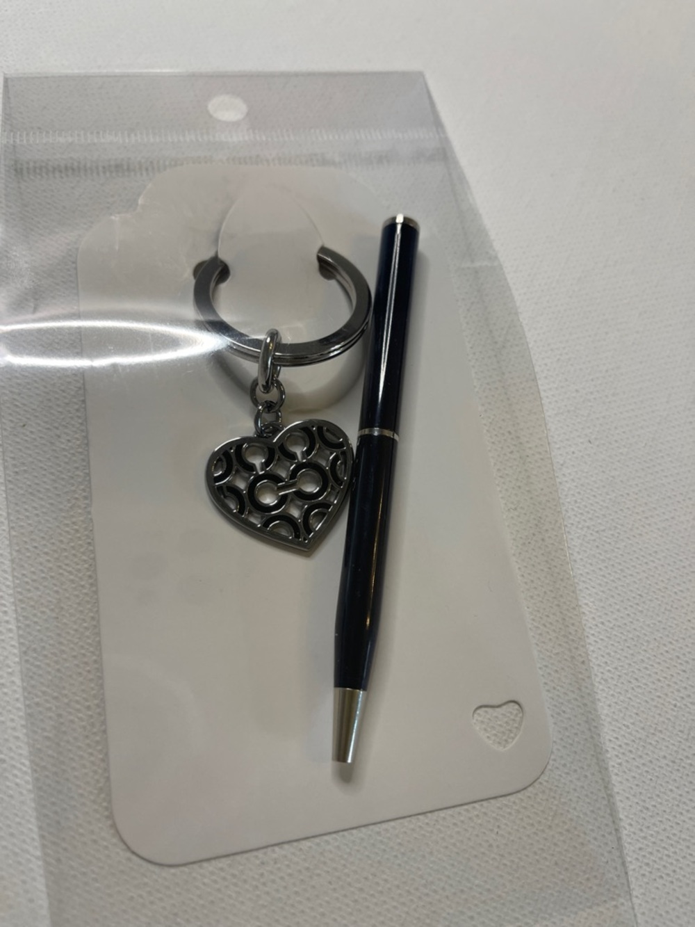Coach Silver Heart Keychain with Black Coach C Logo and Black Coach Pen - Picture 6 of 6